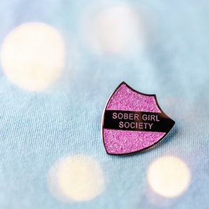 Pink Glitter Enamel Pin Shield Badge by Sober Girl Society image 2
