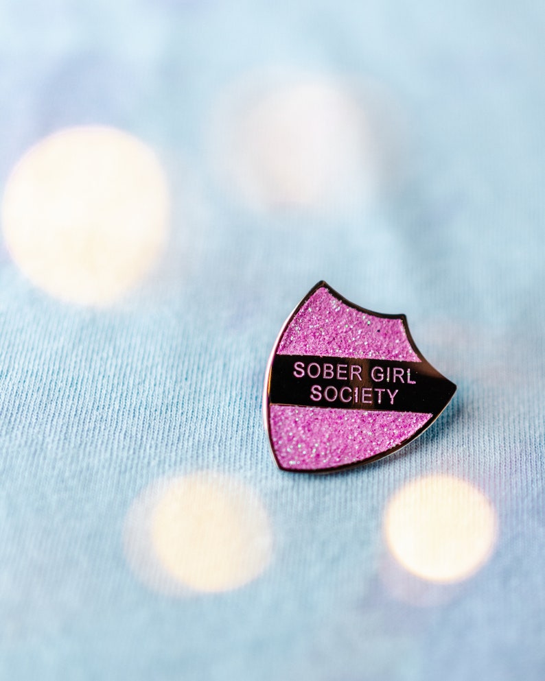 Pink Glitter Enamel Pin Shield Badge by Sober Girl Society image 2
