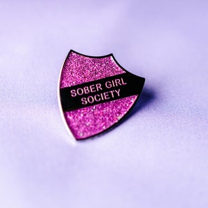 Pink Glitter Enamel Pin Shield Badge by Sober Girl Society image 4