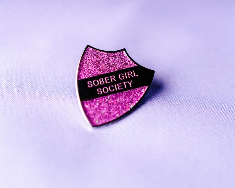 Pink Glitter Enamel Pin Shield Badge by Sober Girl Society image 4