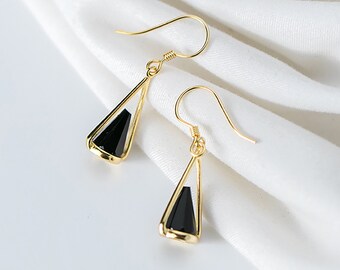 925 Solid Sterling Silver Triangle  Earrings HookDanglingPolishedTri-angle Earrings