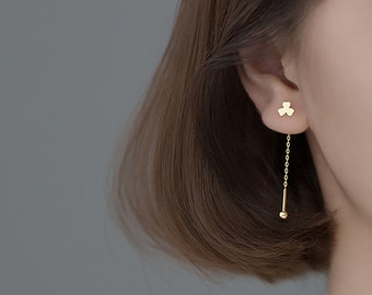 Moon and Star Ear Thread Fashion minimalist Threader Earring 925 Silver Unique birthday present gift for girl for her Everyday Drop Earring