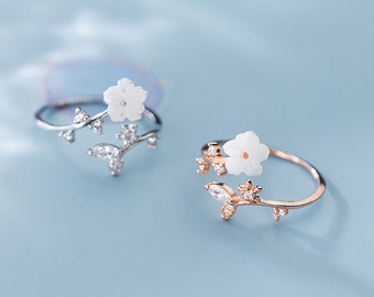Elegant Pink Flower Set on a Silver Adjustable Ring