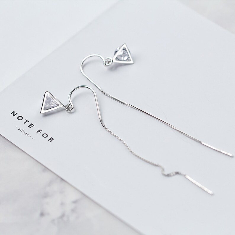 Diamond Triangular Pyramid Ear Threads Fashion minimalist Threader Earrings S925 Silver Birthday Present Gift for Her Everyday Drop Earrings