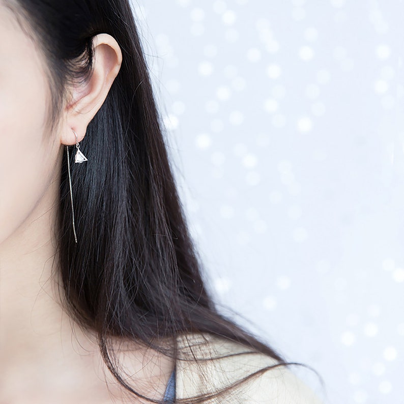 Diamond Triangular Pyramid Ear Threads Fashion minimalist Threader Earrings S925 Silver Birthday Present Gift for Her Everyday Drop Earrings