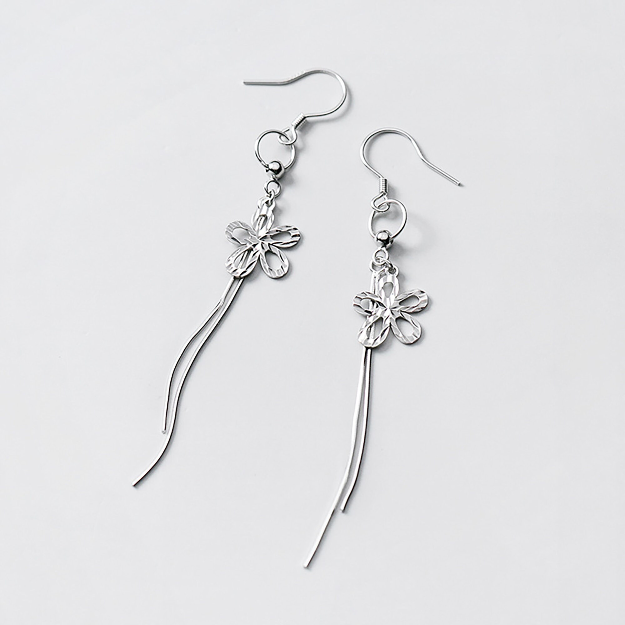 Flower Tassel Hook Earrings Elegant Ear Hook 925 Silver S925 Etsy