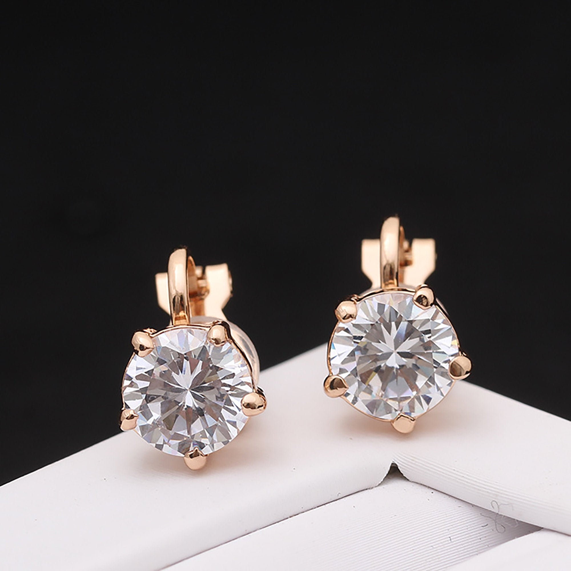 Simple Diamond Clips on Earrings Cubic Zirconia Classic Ear Etsy