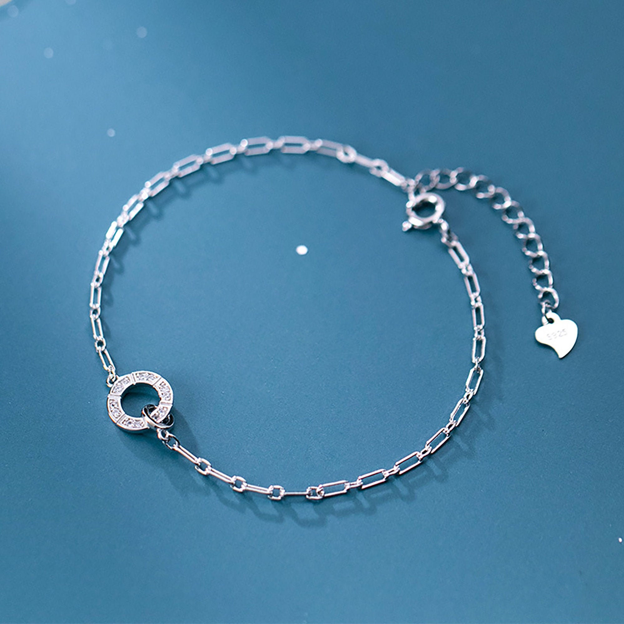 Korean Diamond circle cute Bracelet Fashion 925 Silver | Etsy