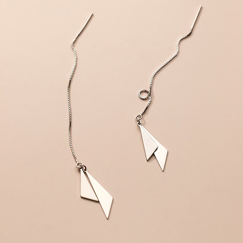 Double Triangle Ear Threads Fashion minimalist Threader Earrings S925 Silver Unique Birthday Present Gift for Her Everyday Drop Earrings