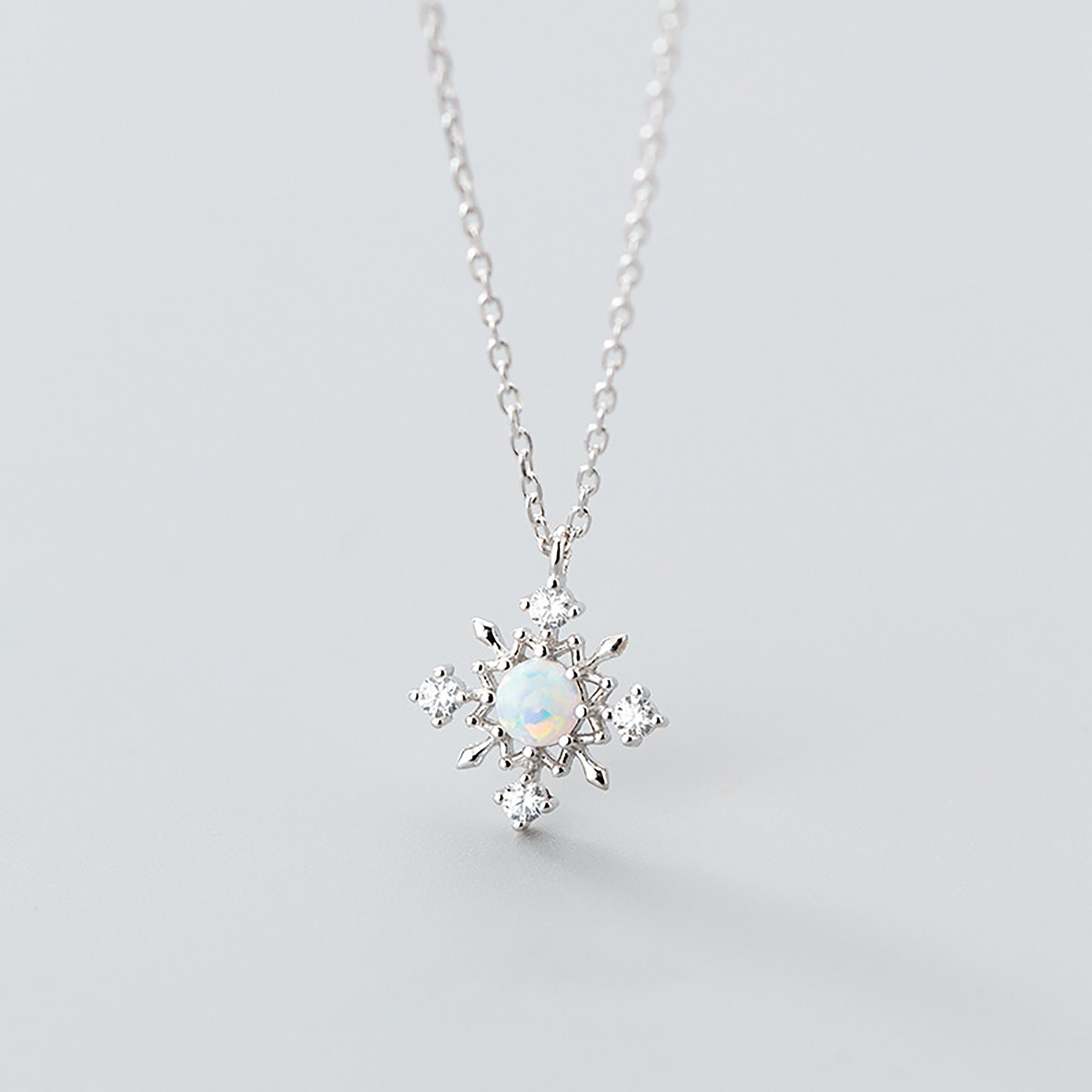 Opal Snowflake 925 Silver Zircon Diamond Snow Charm Necklace | Etsy