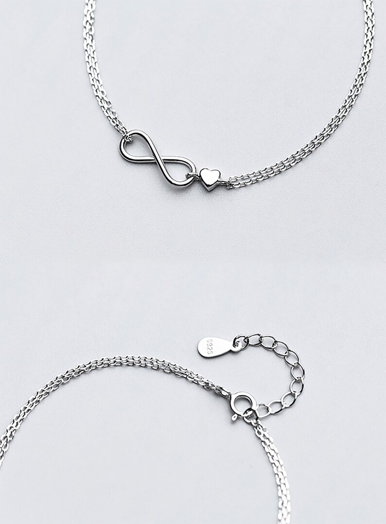 Double chains Bow-knot heart Bracelet Fashion 925 Sliver Adjustable Bracelet for women for girl for her birthday present gift for girlfriend