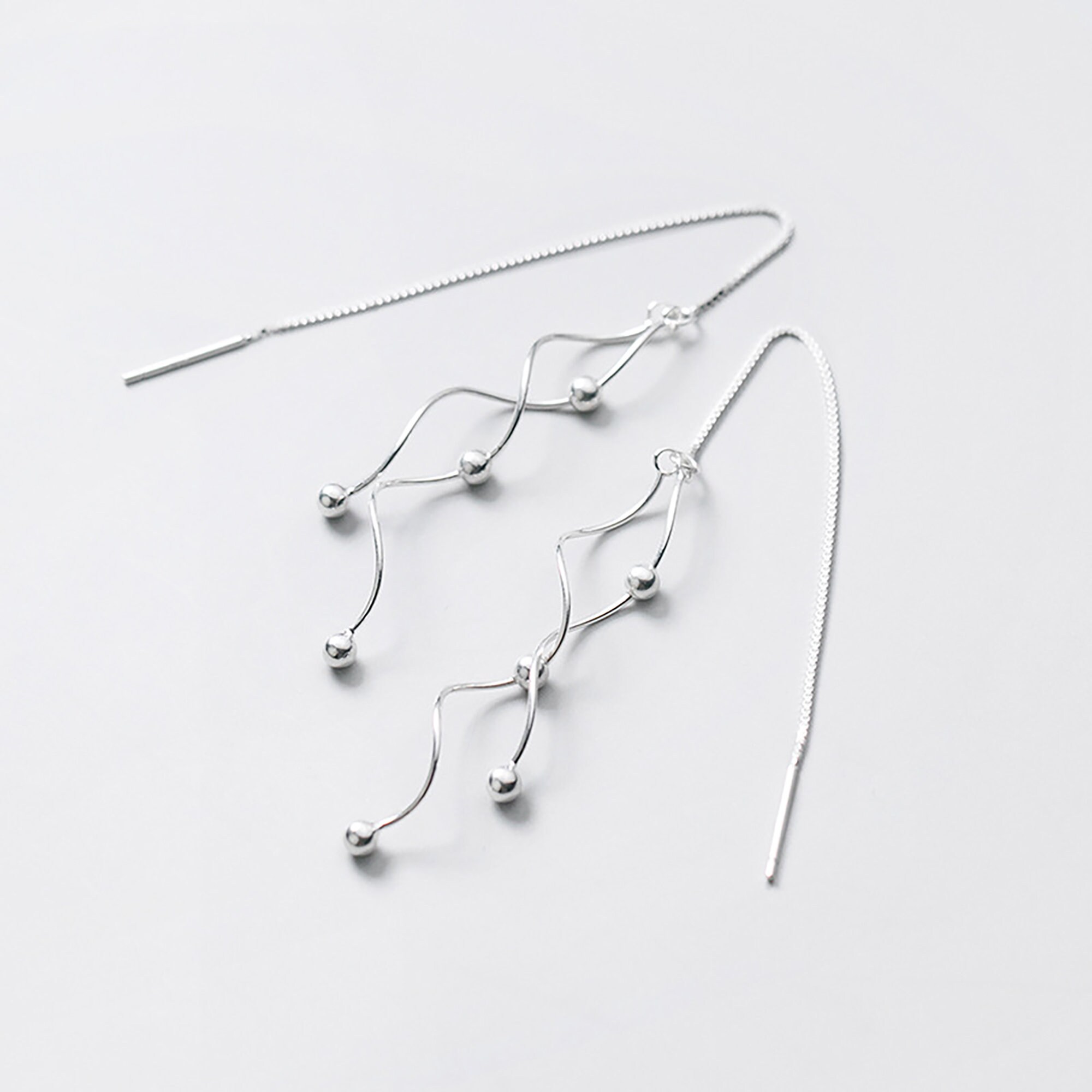 Wave Tassel Ear Thread Fashion minimalist Threader Earring 925 Etsy