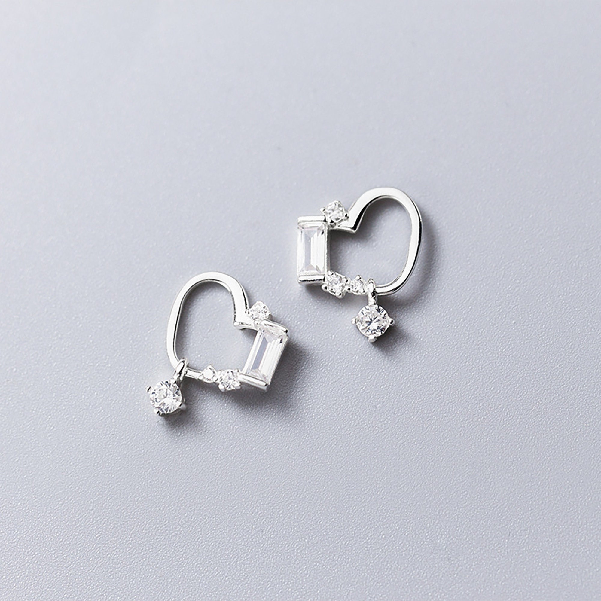 Heart Diamond Korean Style Cute Stud Earrings 925 Silver | Etsy