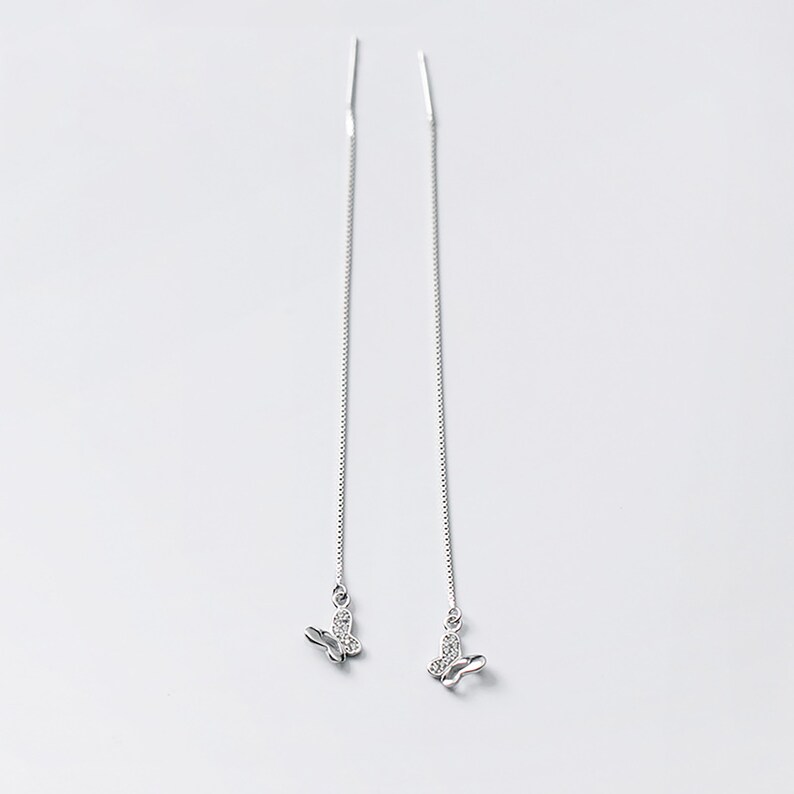 Cute Butterfly Fashion 925 Silver Ear Thread Threader Earring For her birthday present Gift For girlfriend Everyday Drop Earrings for women