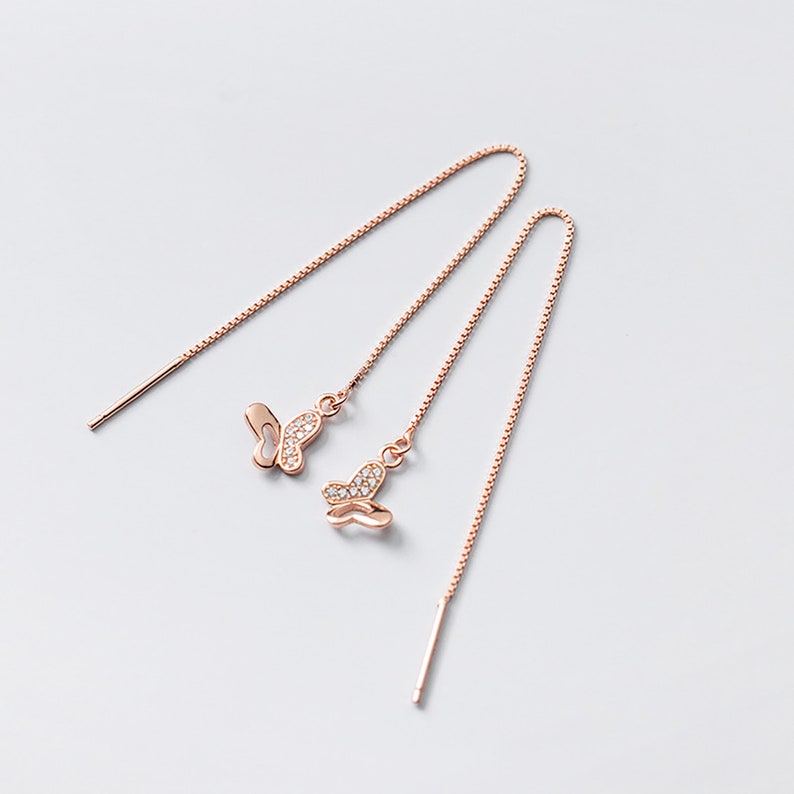 Cute Butterfly Fashion 925 Silver Ear Thread Threader Earring For her birthday present Gift For girlfriend Everyday Drop Earrings for women