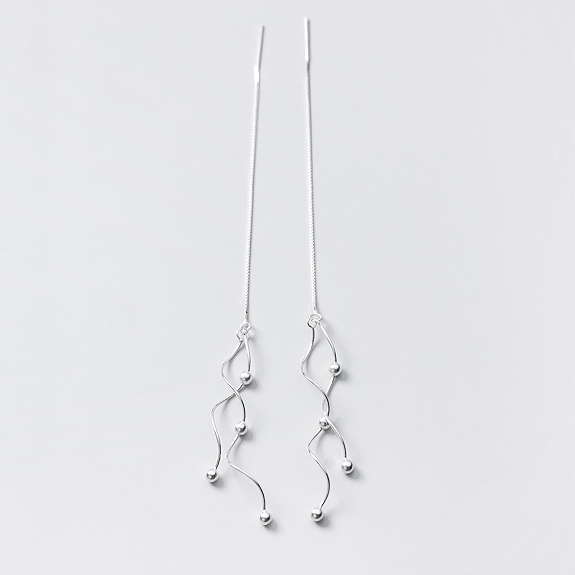 Wave Tassel Ear Thread Fashion minimalist Threader Earring 925 Etsy