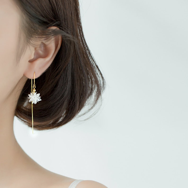 Crystal Flower Elegant Ear Thread Threader Earring Wire For Etsy