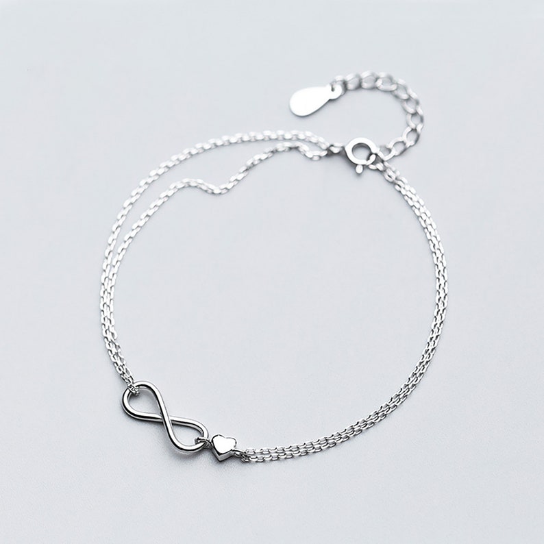 Double chains Bow-knot heart Bracelet Fashion 925 Sliver Adjustable Bracelet for women for girl for her birthday present gift for girlfriend