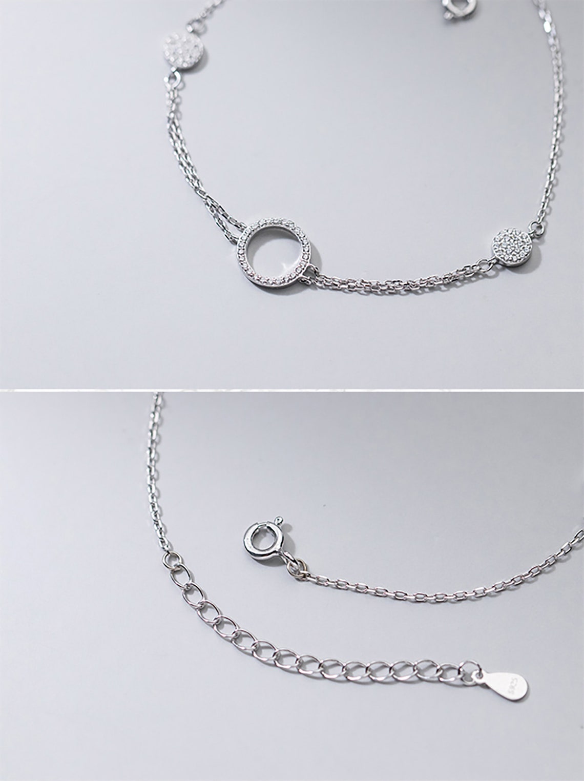 Korean Diamond circle cute Bracelet Fashion 925 Silver | Etsy