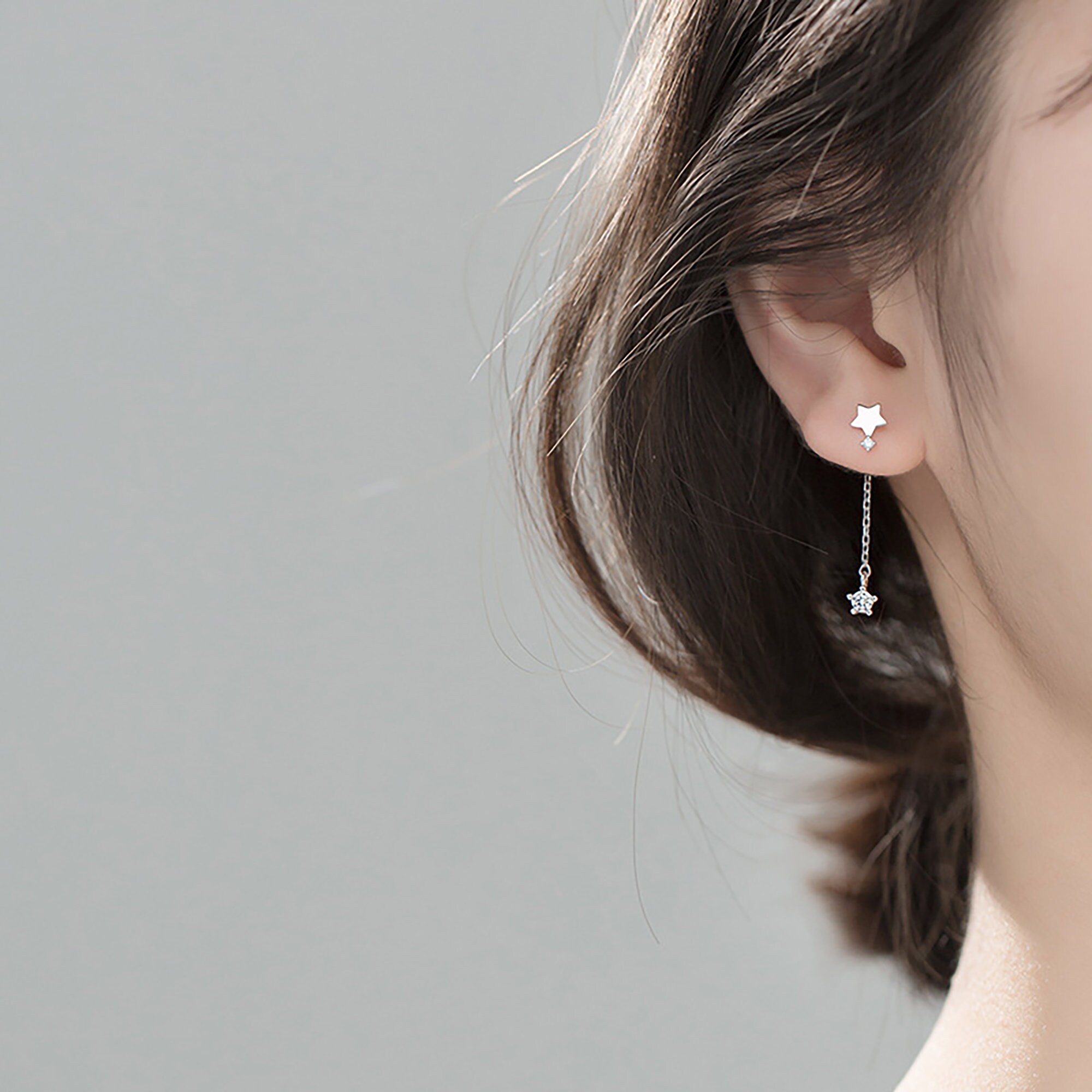 Asymmetry Pentagram Star Korean Style Tiny Stud Earrings For | Etsy