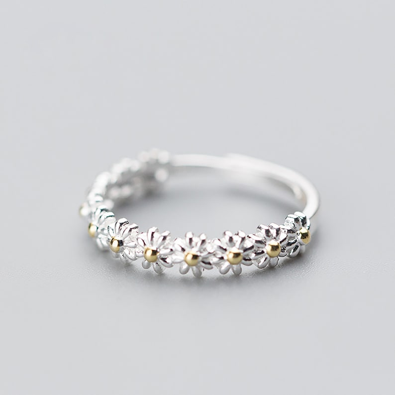 Daisy Flower Korean style Minimalist Mini Cute Single Ring Elegant 925 Silver Adjustable Open End Ring Birthday Gift for Her Everyday ring