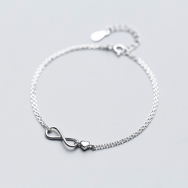 Double chains Bow-knot heart Bracelet Fashion 925 Sliver Adjustable Bracelet for women for girl for her birthday present gift for girlfriend