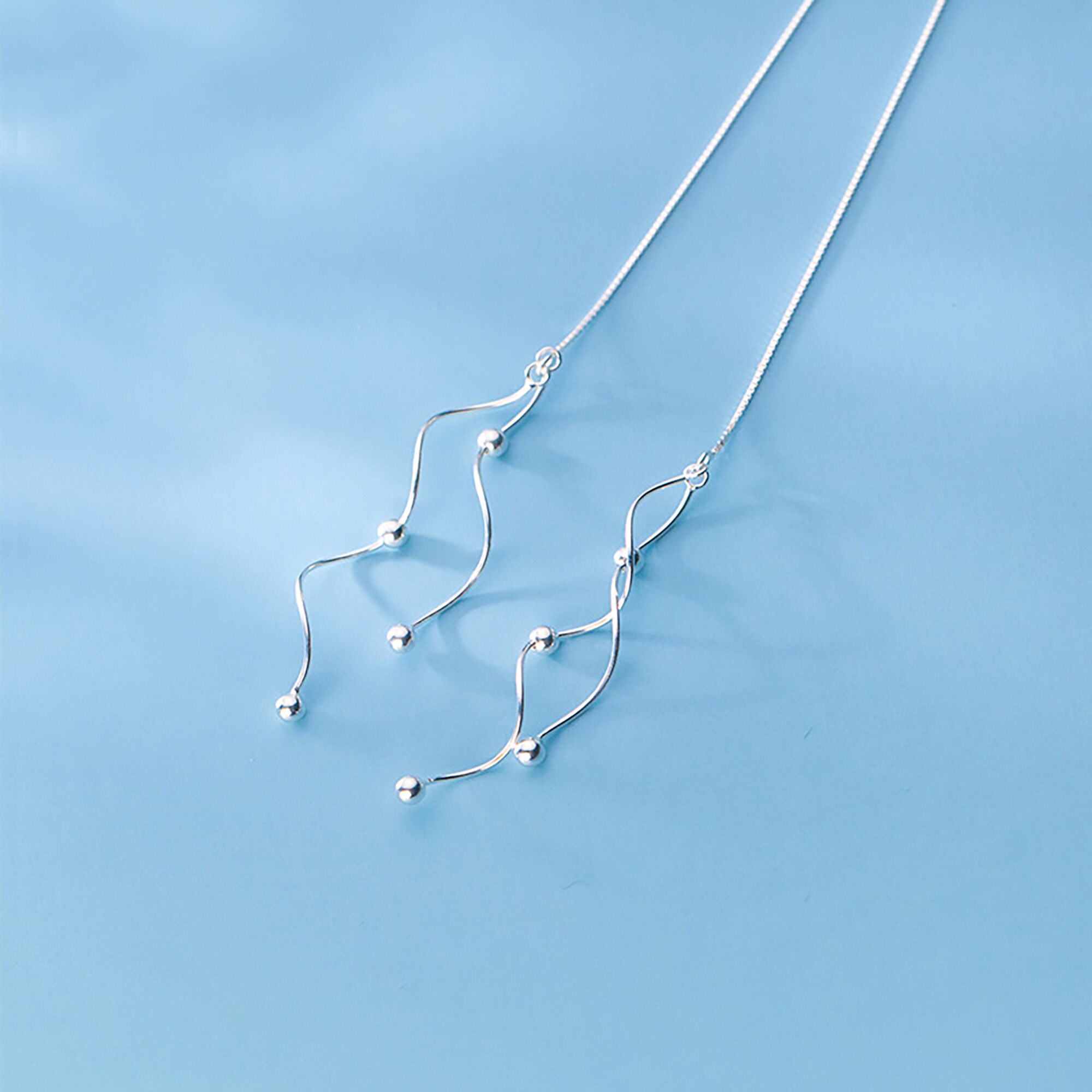 Wave Tassel Ear Thread Fashion minimalist Threader Earring 925 Etsy