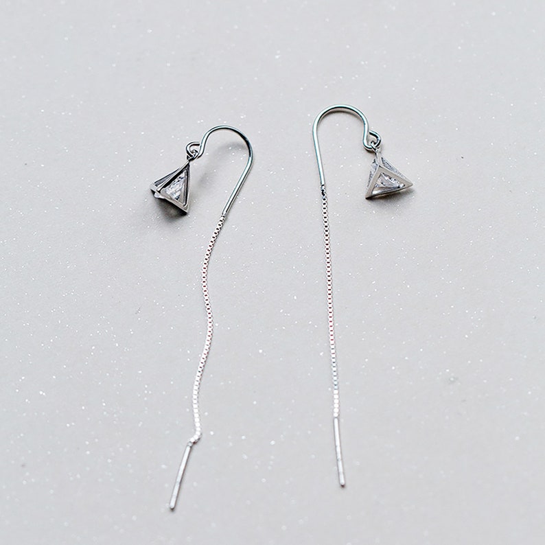 Diamond Triangular Pyramid Ear Threads Fashion minimalist Threader Earrings S925 Silver Birthday Present Gift for Her Everyday Drop Earrings