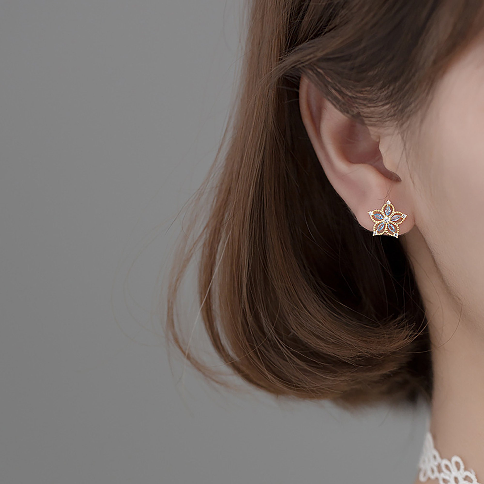 Diamond Flower Korean Style Cute Stud Earrings 925 Silver S925 Etsy