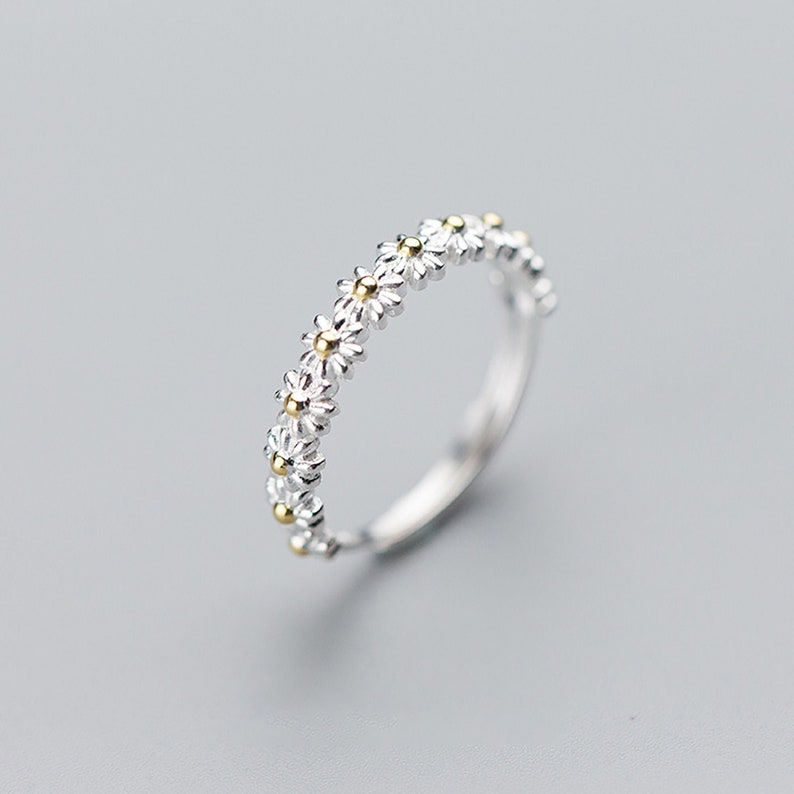 Daisy Flower Korean style Minimalist Mini Cute Single Ring Elegant 925 Silver Adjustable Open End Ring Birthday Gift for Her Everyday ring