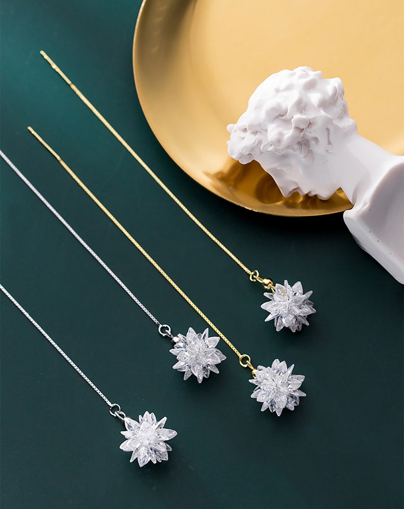 Crystal Flower Elegant Ear Thread Threader Earring Wire For Etsy