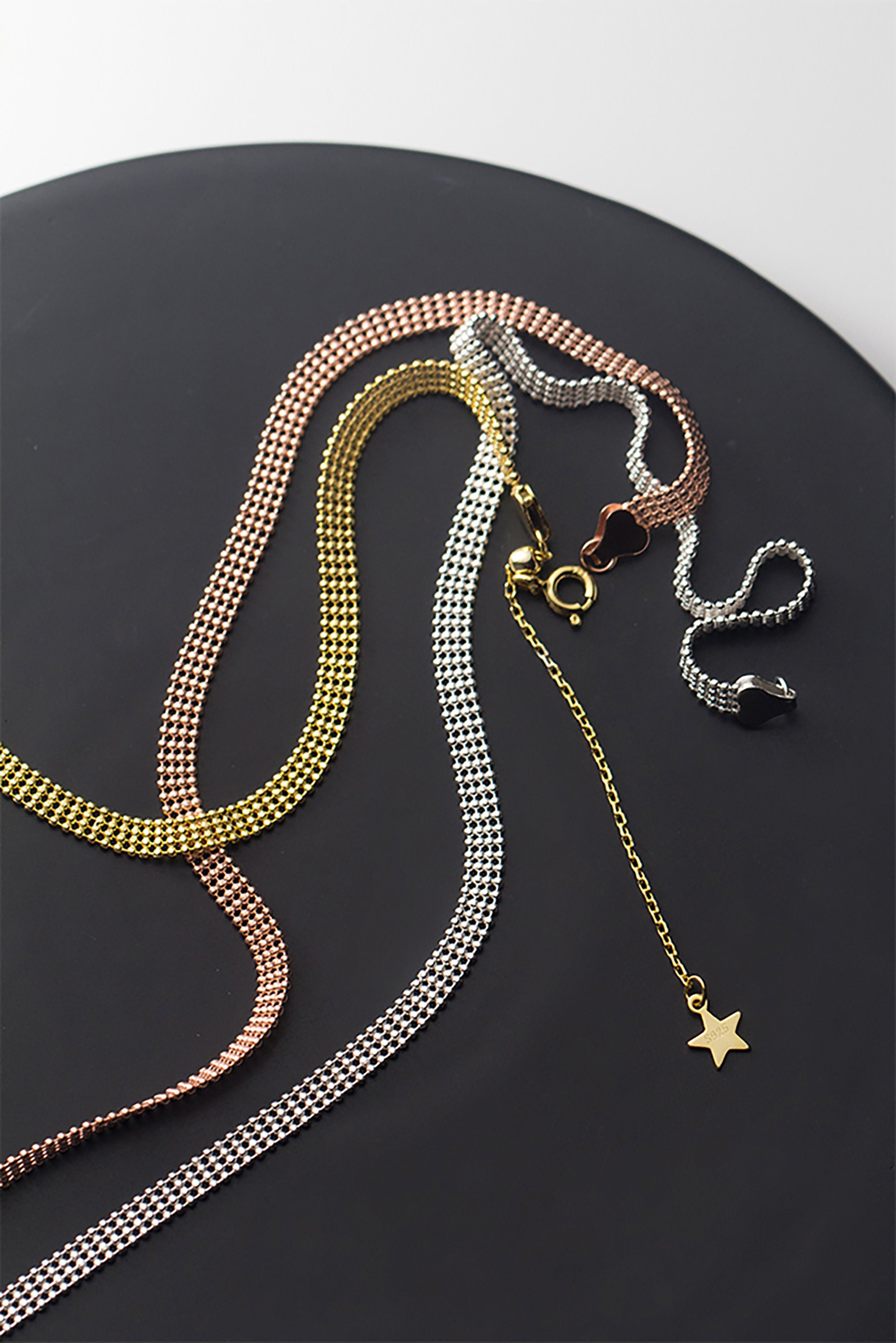 Korean Width chain necklace Fashion 925 Silver adjustable Etsy