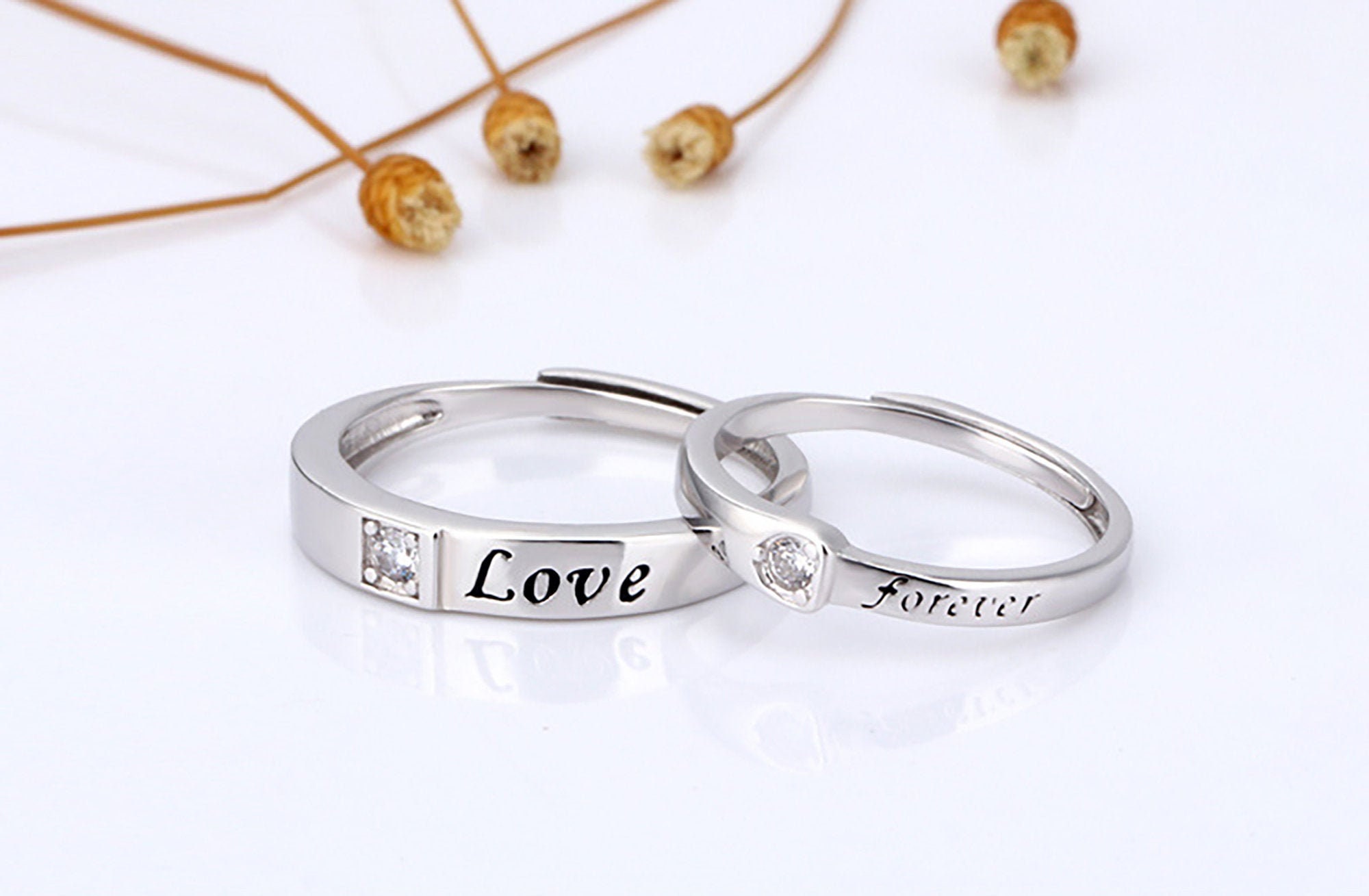 Forever Love Zircon Statement Couple Rings Promise Set 925 | Etsy