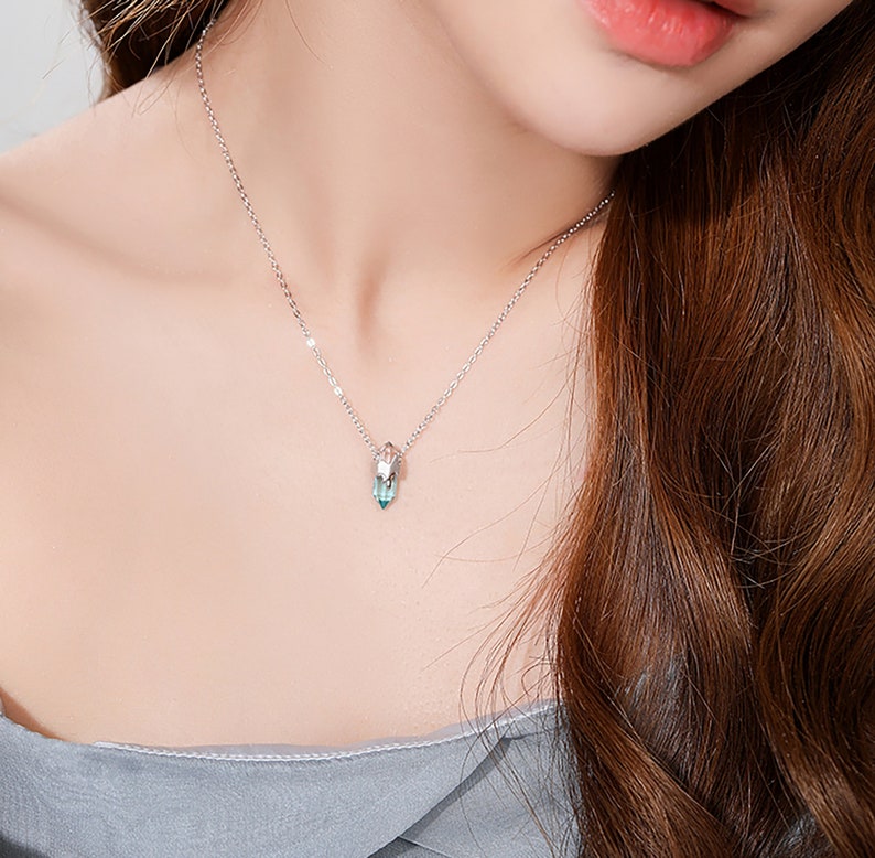 Glacier Ice Crystal Blue 925 Silver Crystal Charm Necklace For Etsy