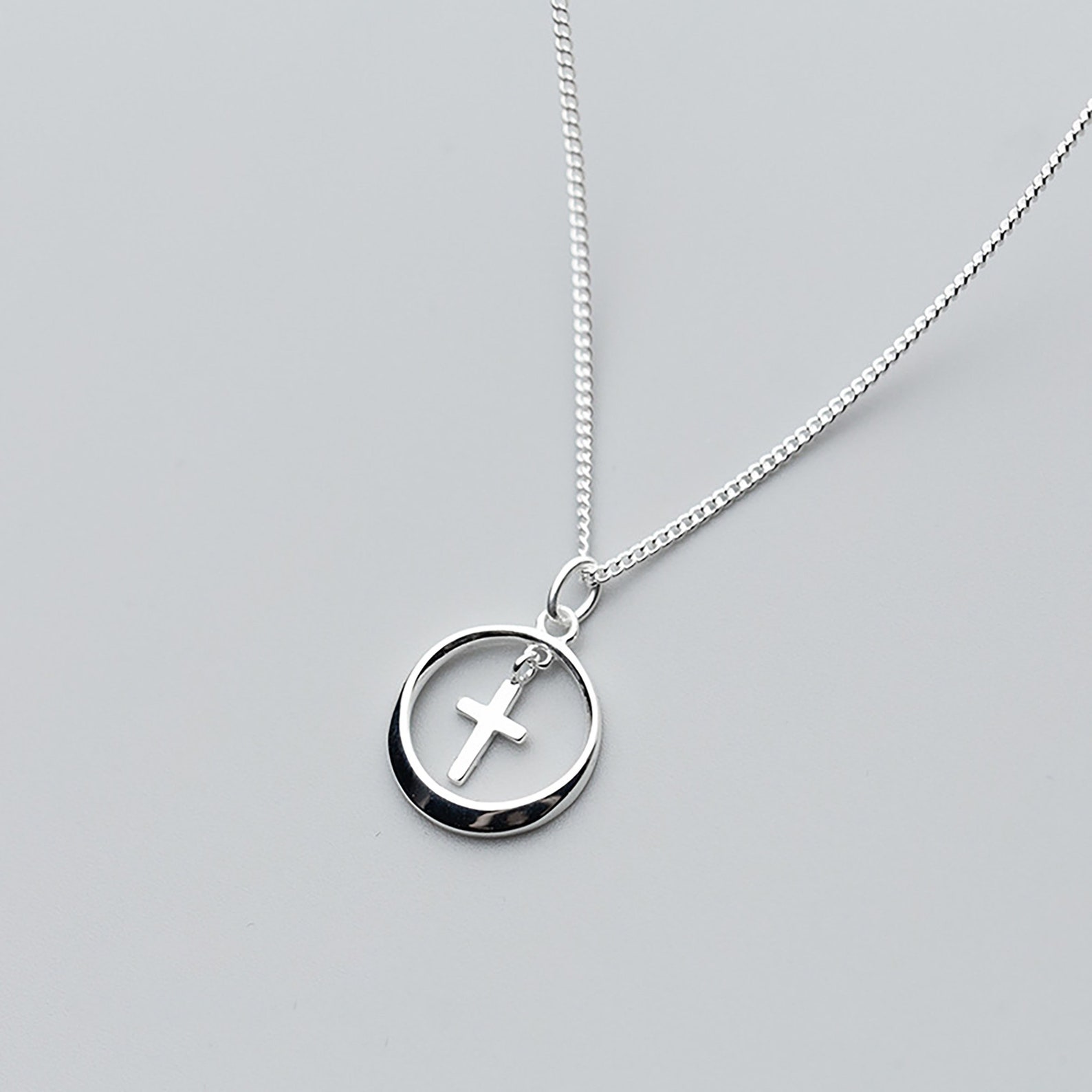 Cross circle elegant charm necklace Fashion 925 Silver | Etsy