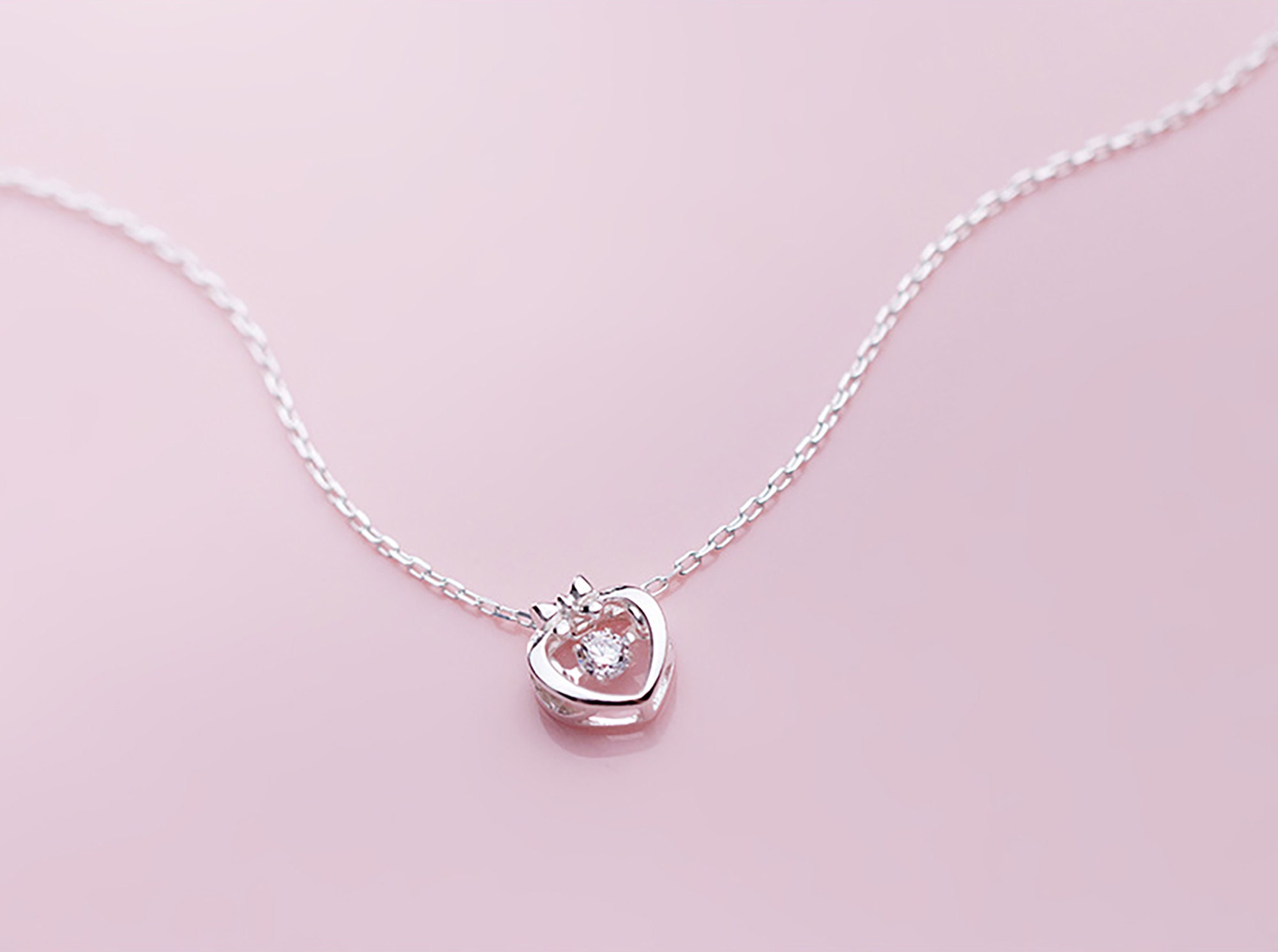 Korean Diamond Heart charm necklace Fashion 925 Silver | Etsy