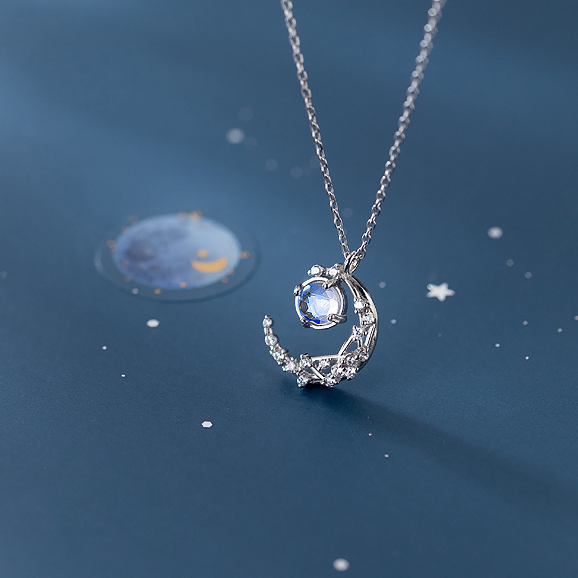 Moon crystal elegant charm necklace Fashion 925 Silver | Etsy