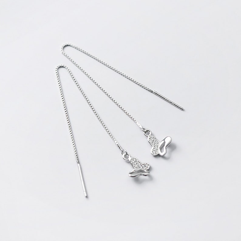 Cute Butterfly Fashion 925 Silver Ear Thread Threader Earring For her birthday present Gift For girlfriend Everyday Drop Earrings for women