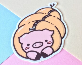 Penny the Pig in a Blanket Die Cut Vinyl Sticker - Kawaii Pig Sticker - Cute Pig Sticker