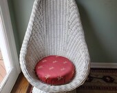 Mid century modern tall high back wicker lounge chair painted white arm chair rattan