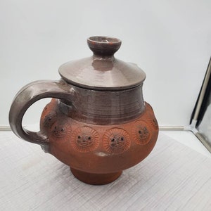 Mid-century modern Danish Denmark teapot by Margrethe and palle dybdahl Dwarf face clay pottery Danmark