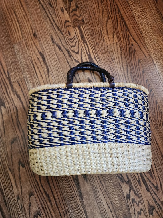 Seagrass oval bag tote bag basket navy blue natura