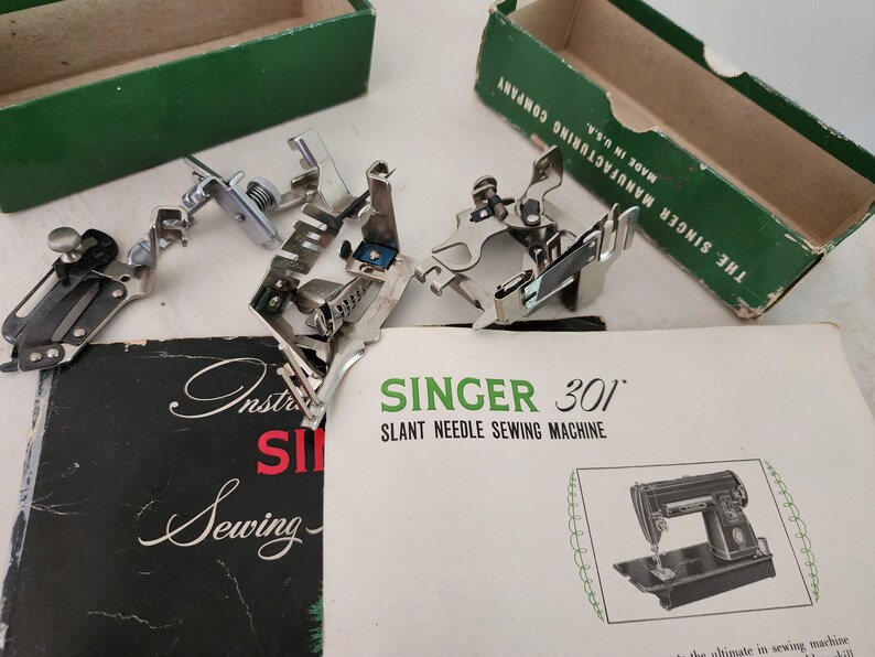 Singer Sewing Machine 301A Portable Cased Some Attachments and Manuals ...