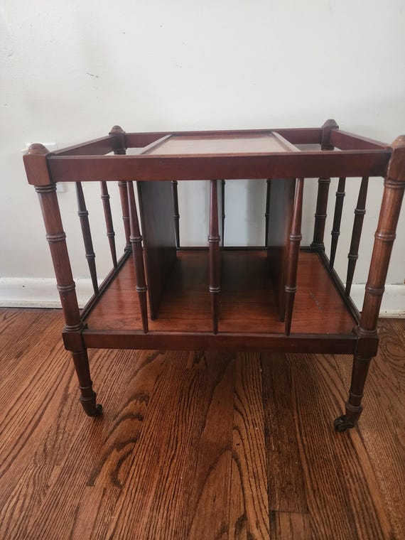 Vintage Hekman Magazine Rack Side Table Walnut and Walnut Burl