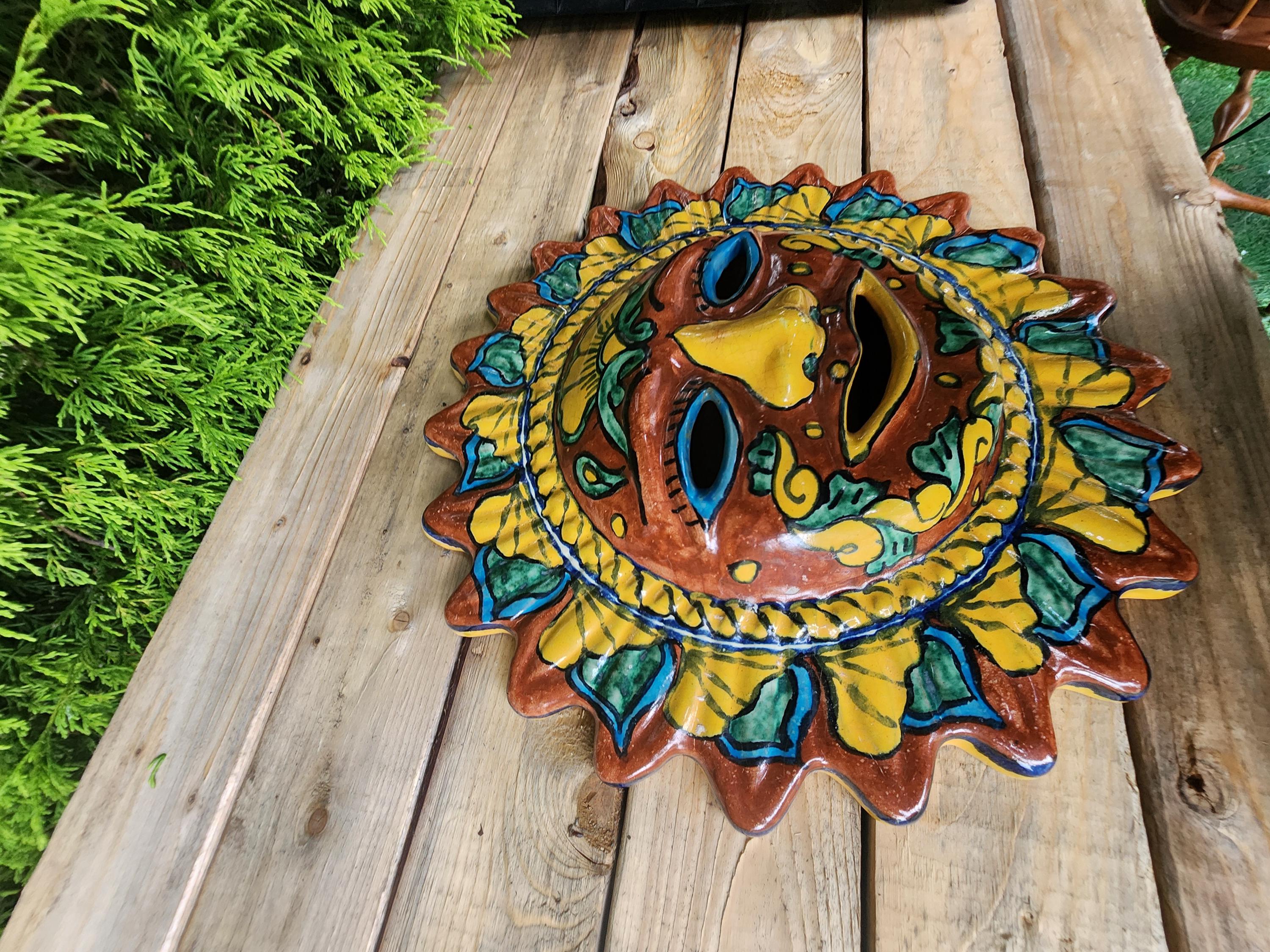 ヴィンテージ ヘルホーエン メキシコ民芸品 太陽の顔 テラコッタ陶器