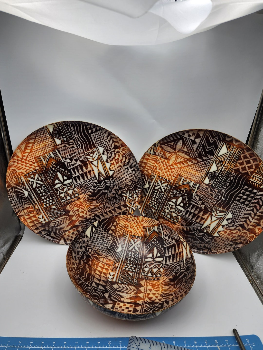 Midcentury Modern Fiberglass Bowl and Tray Hawaii Tiki Tribal Art