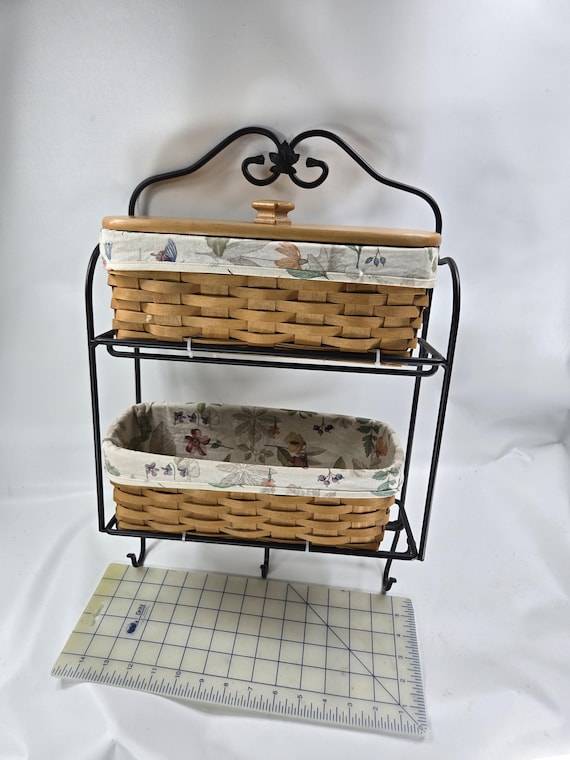 Longaberger Wrought Iron Envelope Basket Wall 2 Shelf Rack 3 Hooks Hanging 20"x13"x4"  on cover fabric liner foundry collection