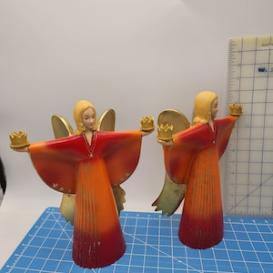 Pareja de portavelas de porcelana Goebel Mara Angel figuras oro naranja