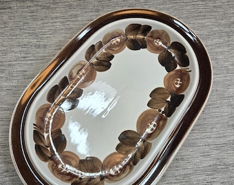 Vintage Arabia Pottery Finland Anemone Rosmarin  Brown Platter  14 1/4" X 9 5/8"