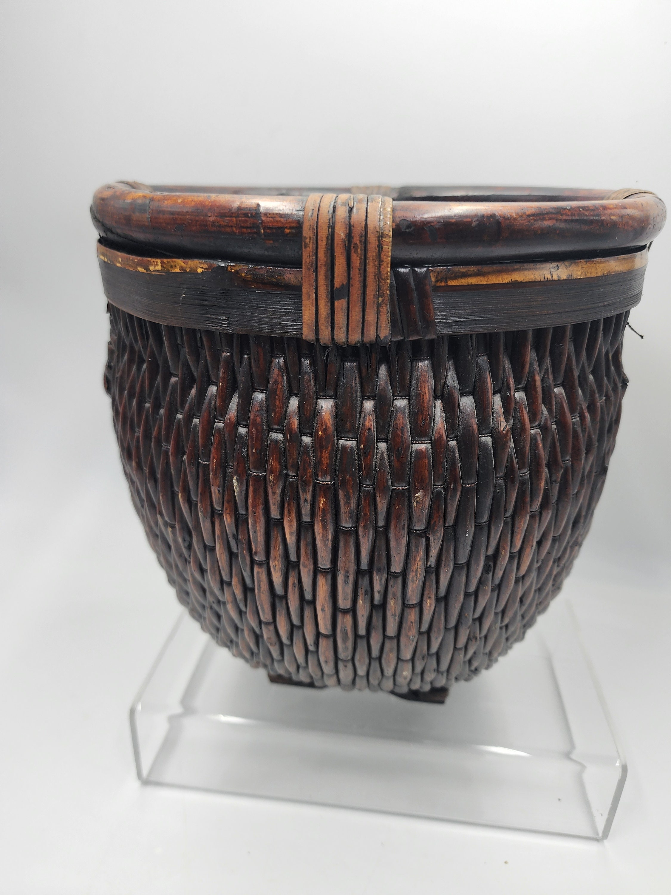 Wilow Reed Antique Oriental Chinese Willow Reed Rice Basket 9.5